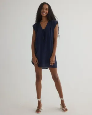 Tie Front V-Neck Mini Dress - Italian Navy
