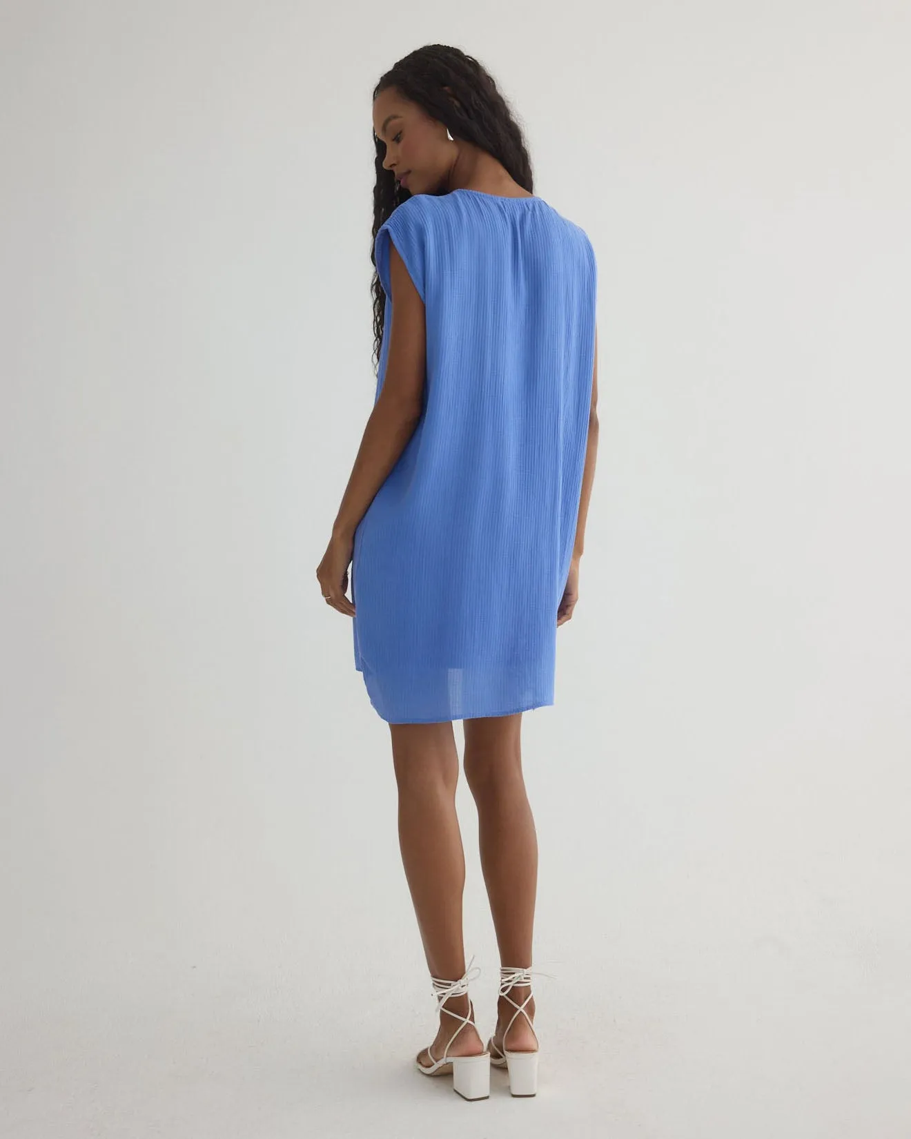 Tie Front V-Neck Mini Dress - Portofino Blue