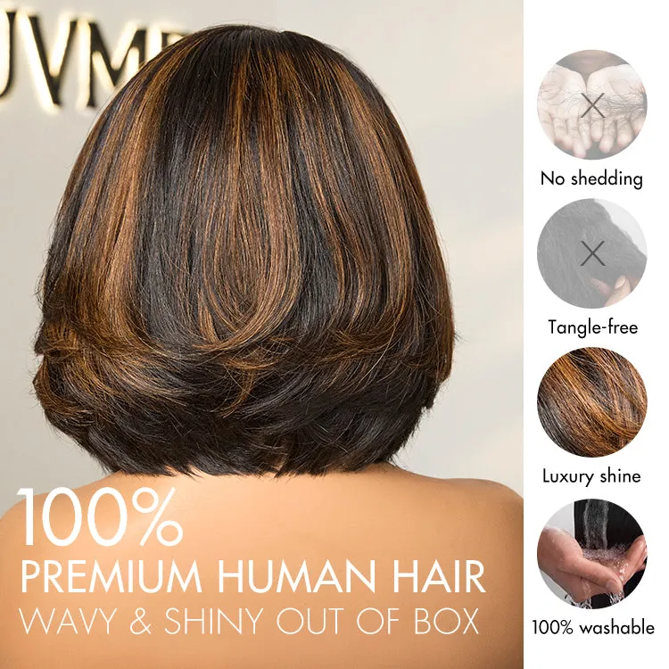 Trendy Brown Highlight Layered Bob Blowout Glueless 5x5 HD Lace Closure Wig 100% Human Hair