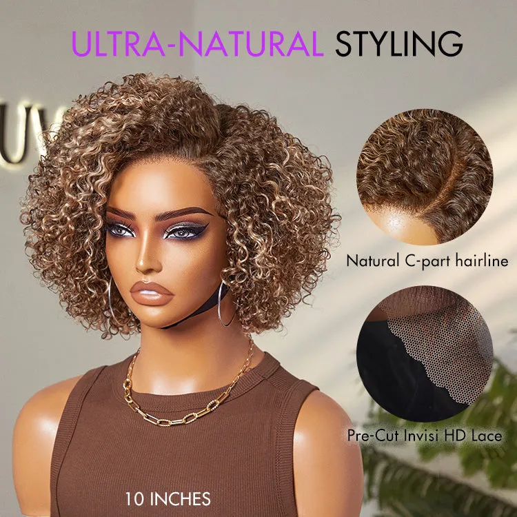 Trendy Short Cut Curly Minimalist HD Lace Glueless Side Part Wig 100% Human Hair