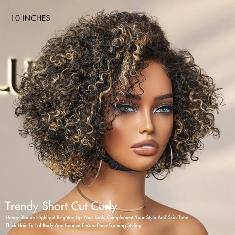 Trendy Short Cut Curly Minimalist HD Lace Glueless Side Part Wig 100% Human Hair