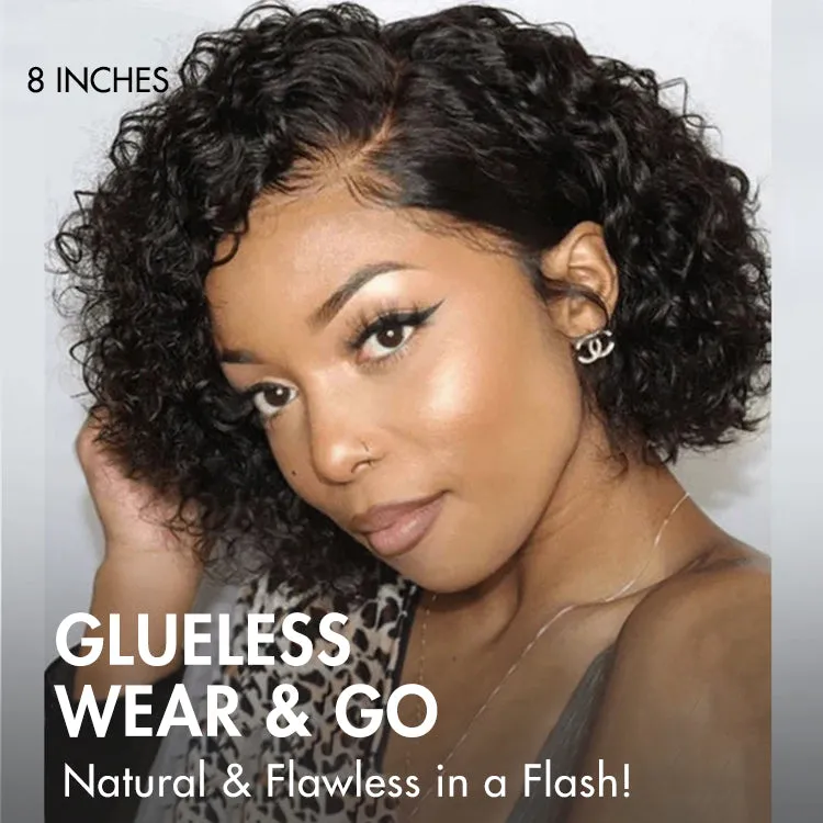 Trendy Short Cut Curly Minimalist HD Lace Glueless Side Part Wig 100% Human Hair