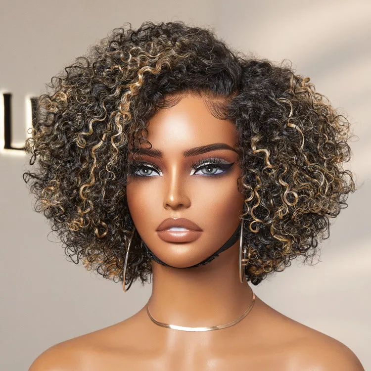 Trendy Short Cut Curly Minimalist HD Lace Glueless Side Part Wig 100% Human Hair