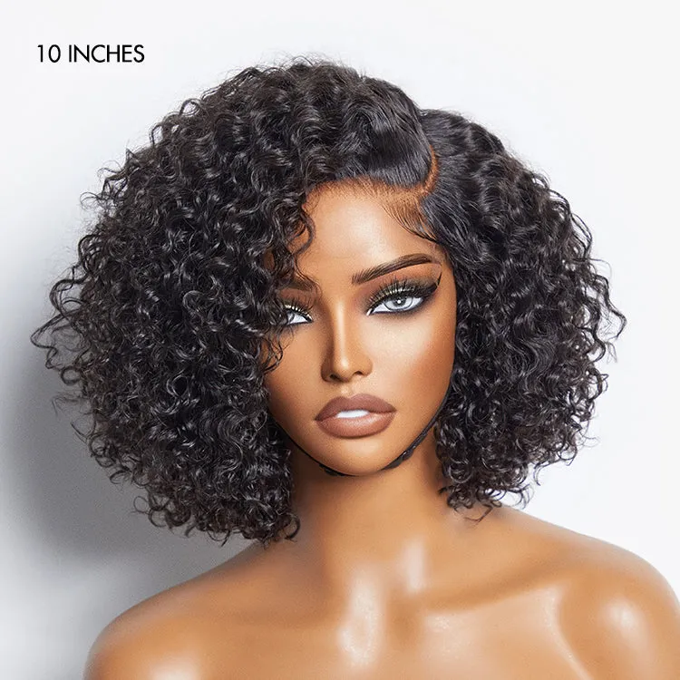 Trendy Short Cut Curly Minimalist HD Lace Glueless Side Part Wig 100% Human Hair
