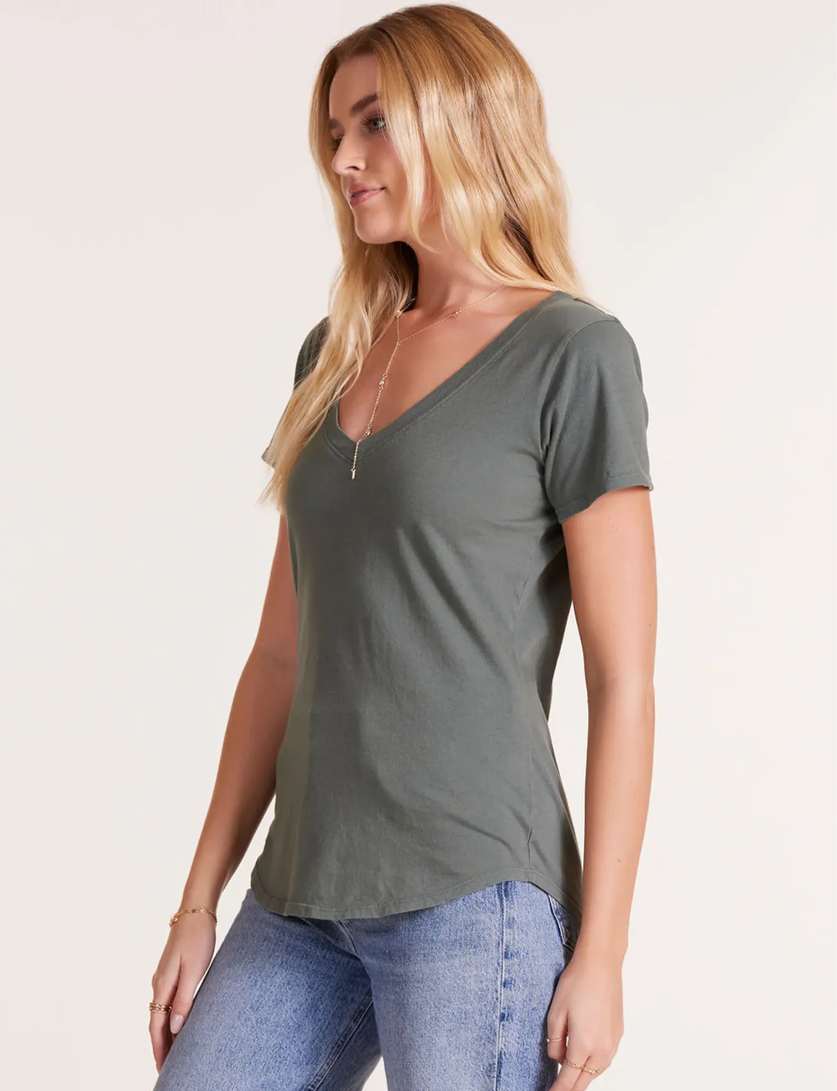 V-Neck Jersey Tee, Dark Sage
