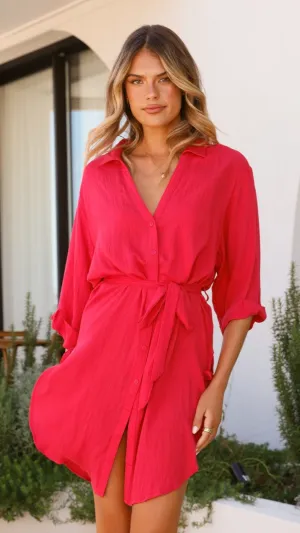 Vesper Short Sleeve Mini Dress - Red