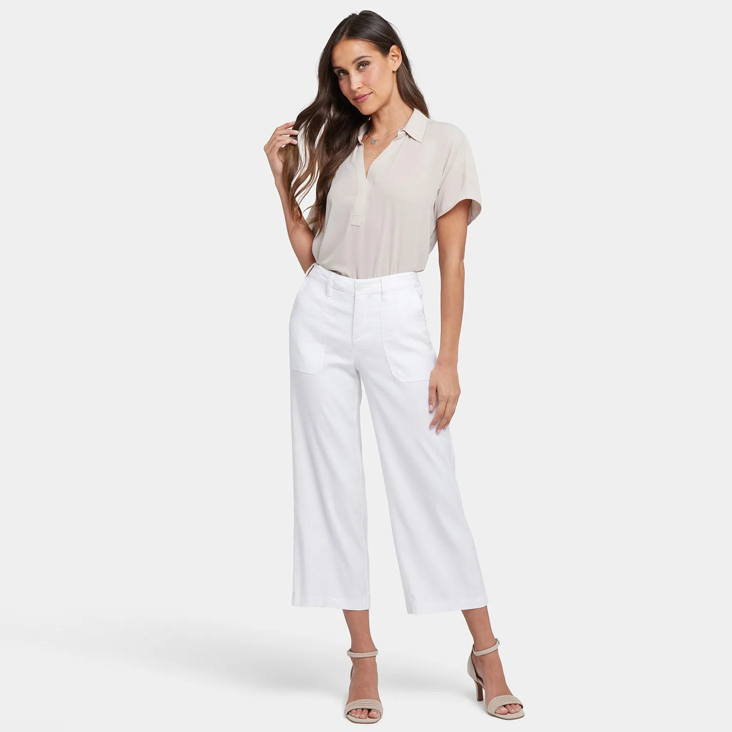 Wide Leg Cargo Capri Pants - Optic White
