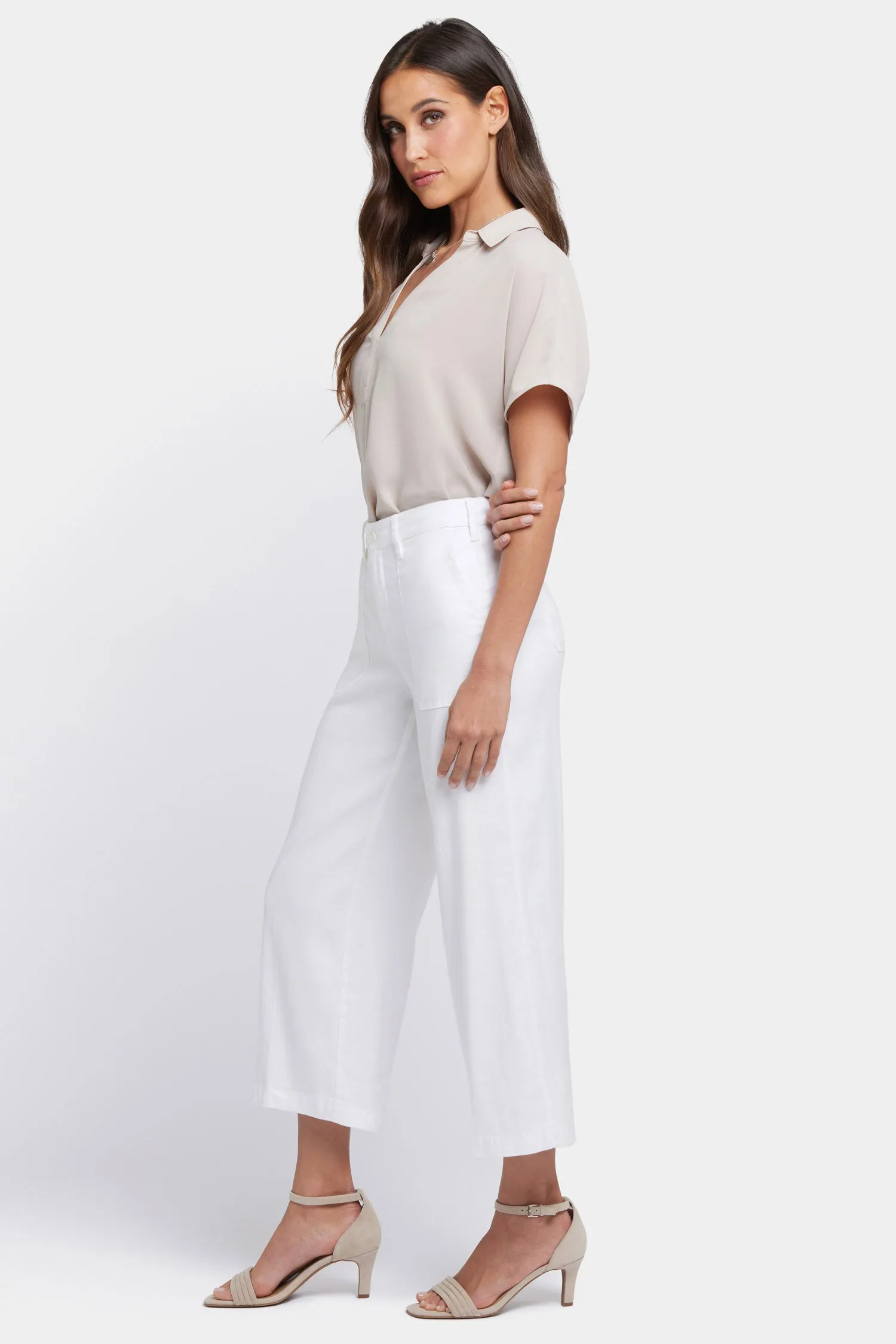 Wide Leg Cargo Capri Pants - Optic White