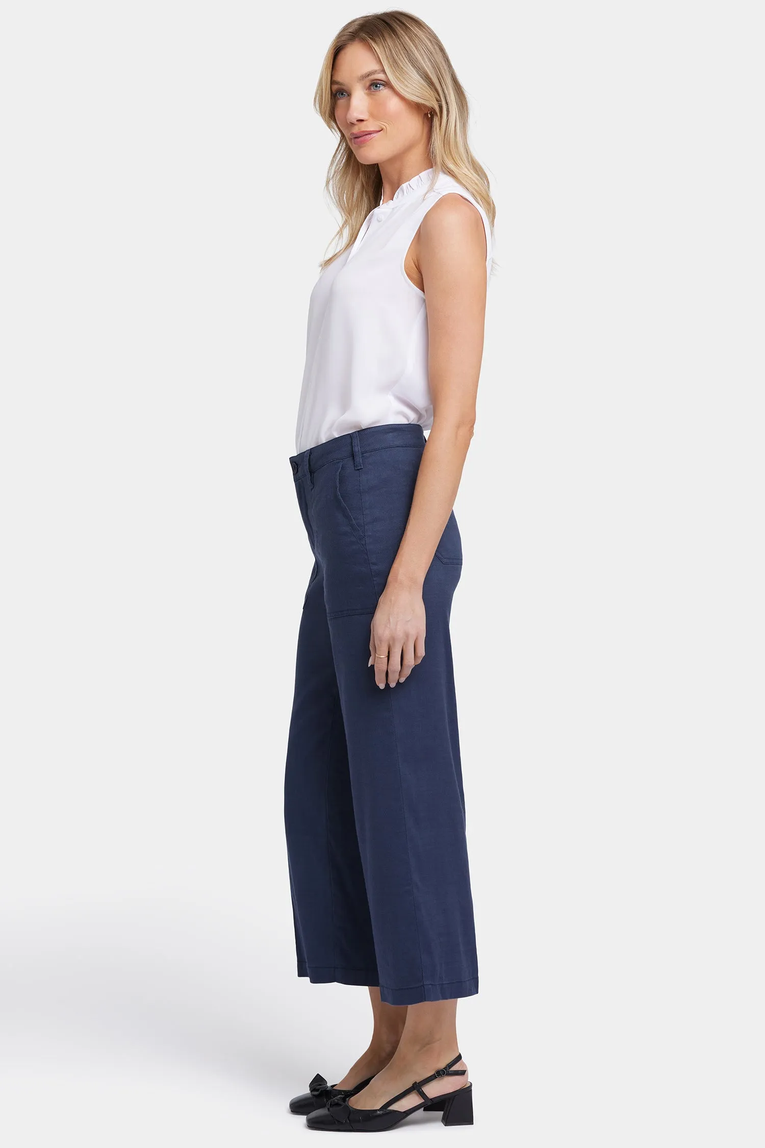 Wide Leg Cargo Capri Pants - Oxford Navy