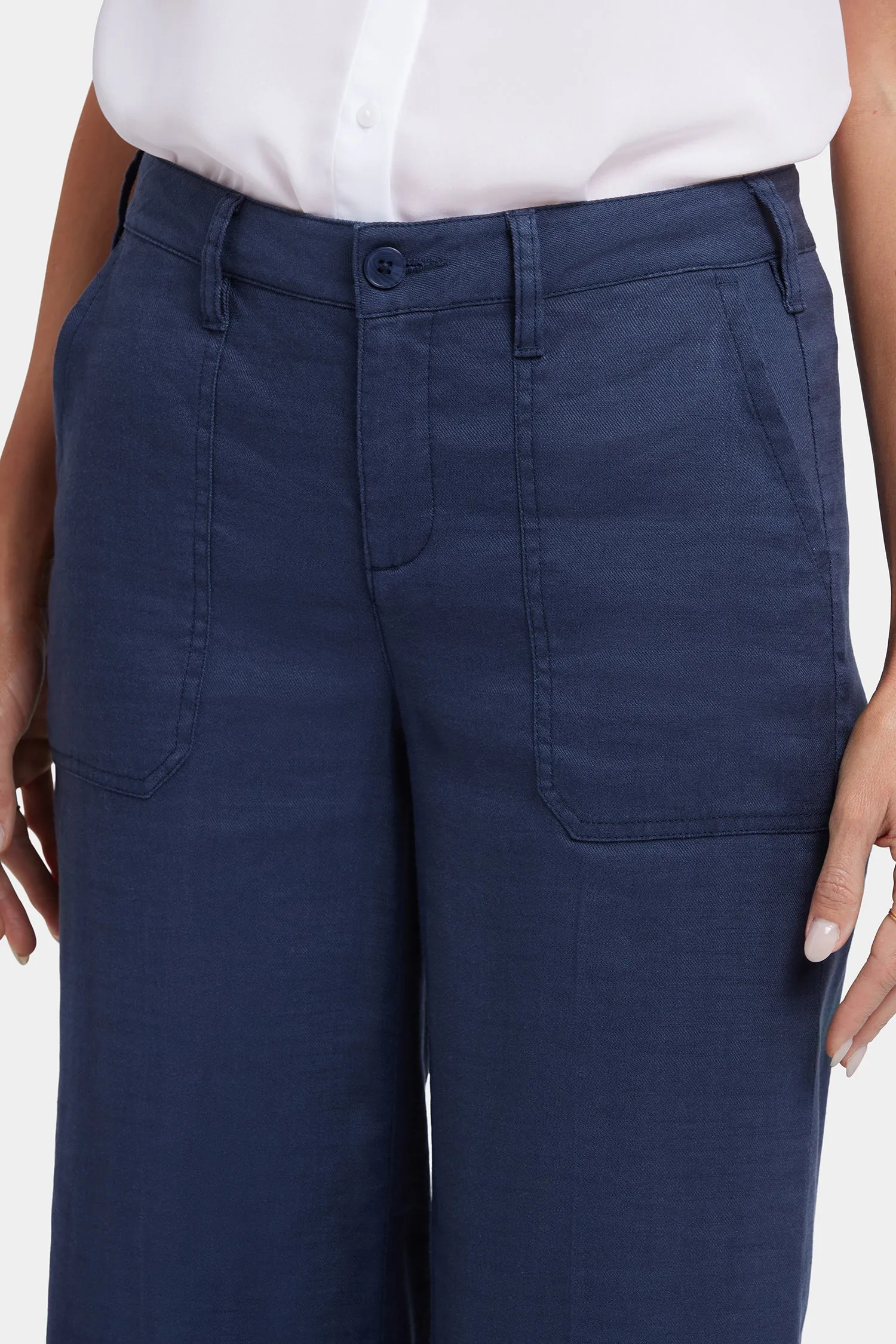 Wide Leg Cargo Capri Pants - Oxford Navy