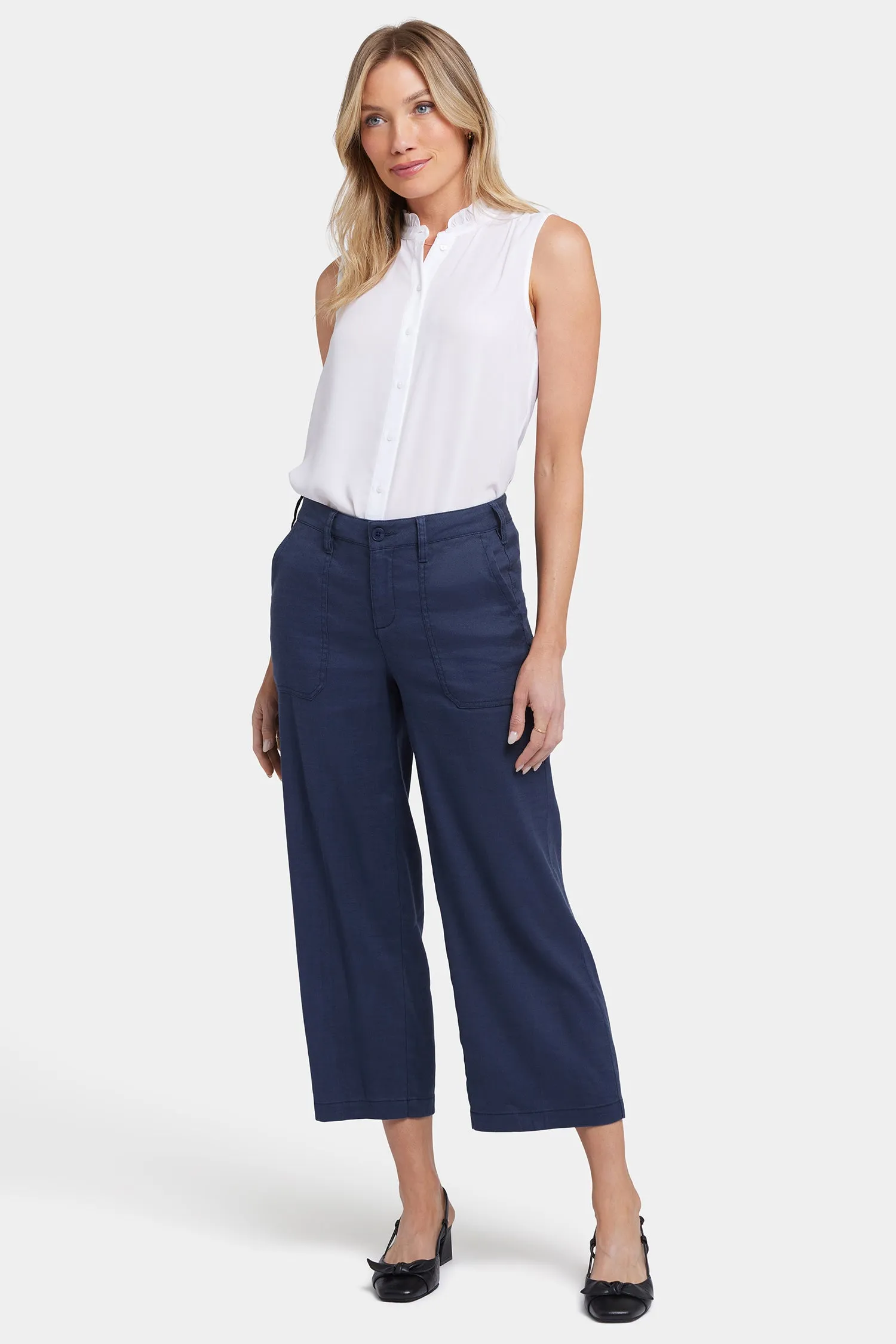 Wide Leg Cargo Capri Pants - Oxford Navy