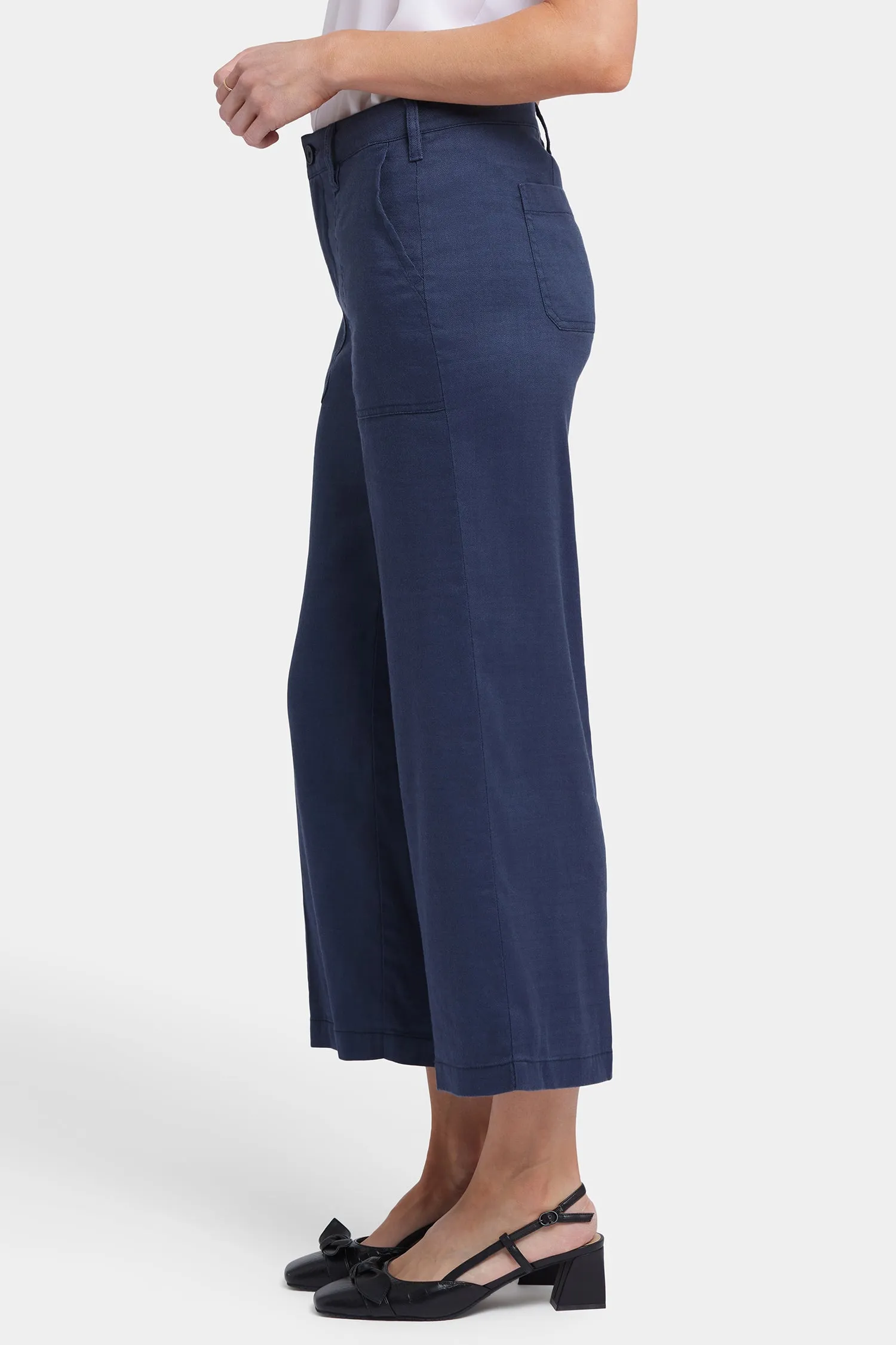 Wide Leg Cargo Capri Pants - Oxford Navy