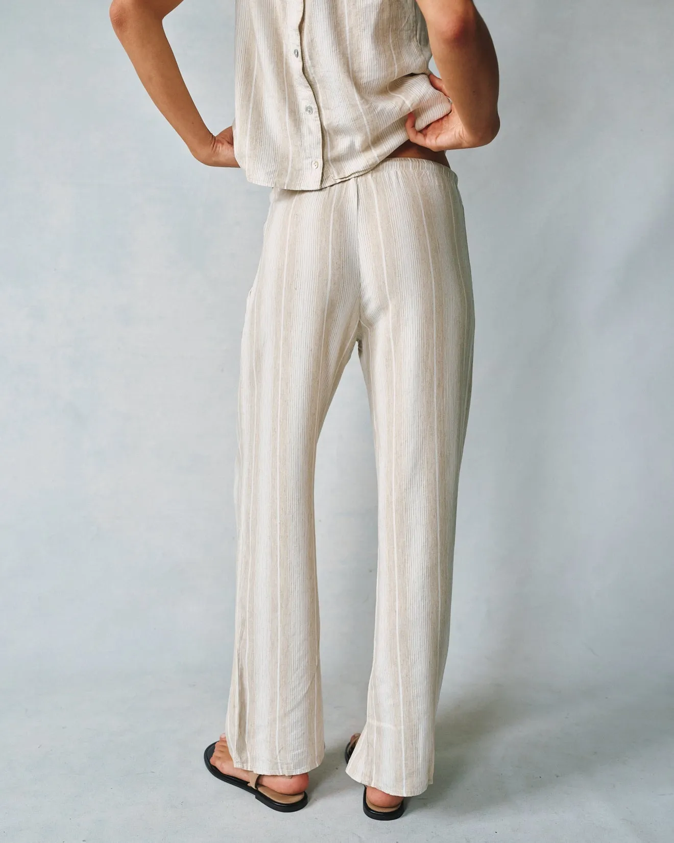 Wide Leg Pant With  Drawcord - Positano Sand Stripe