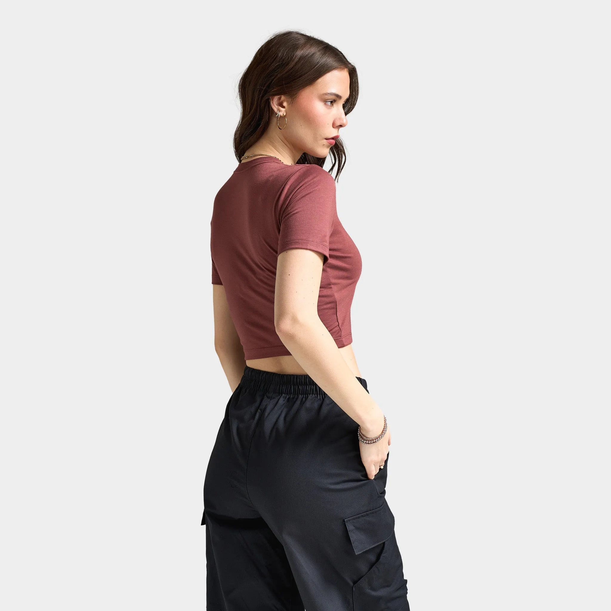 Women's Nike Sportswear Essential Slim Crop T-Shirt Red Sepia / White