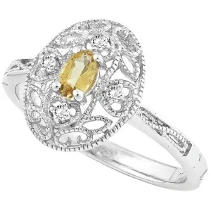 Women's Ring - Oval Citrine with White Topaz Silver, Size 8 | BLW-1274-8